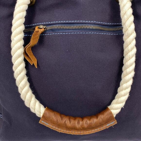 Ernest Alexander Navy Canvas Large Tote Bag Leather Rope Handles made in USA - Picture 2 of 11